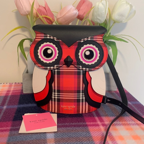 Nwt Kate spade foliage plaid blinx 3D owl crossbody bag